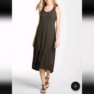 Eileen Fisher Black and Brown Striped Midi Dress